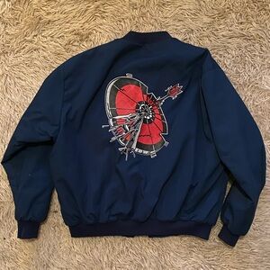 Dunbrooke Navy Bomber Jacket with Red Target Graphic + “Carl” Crest